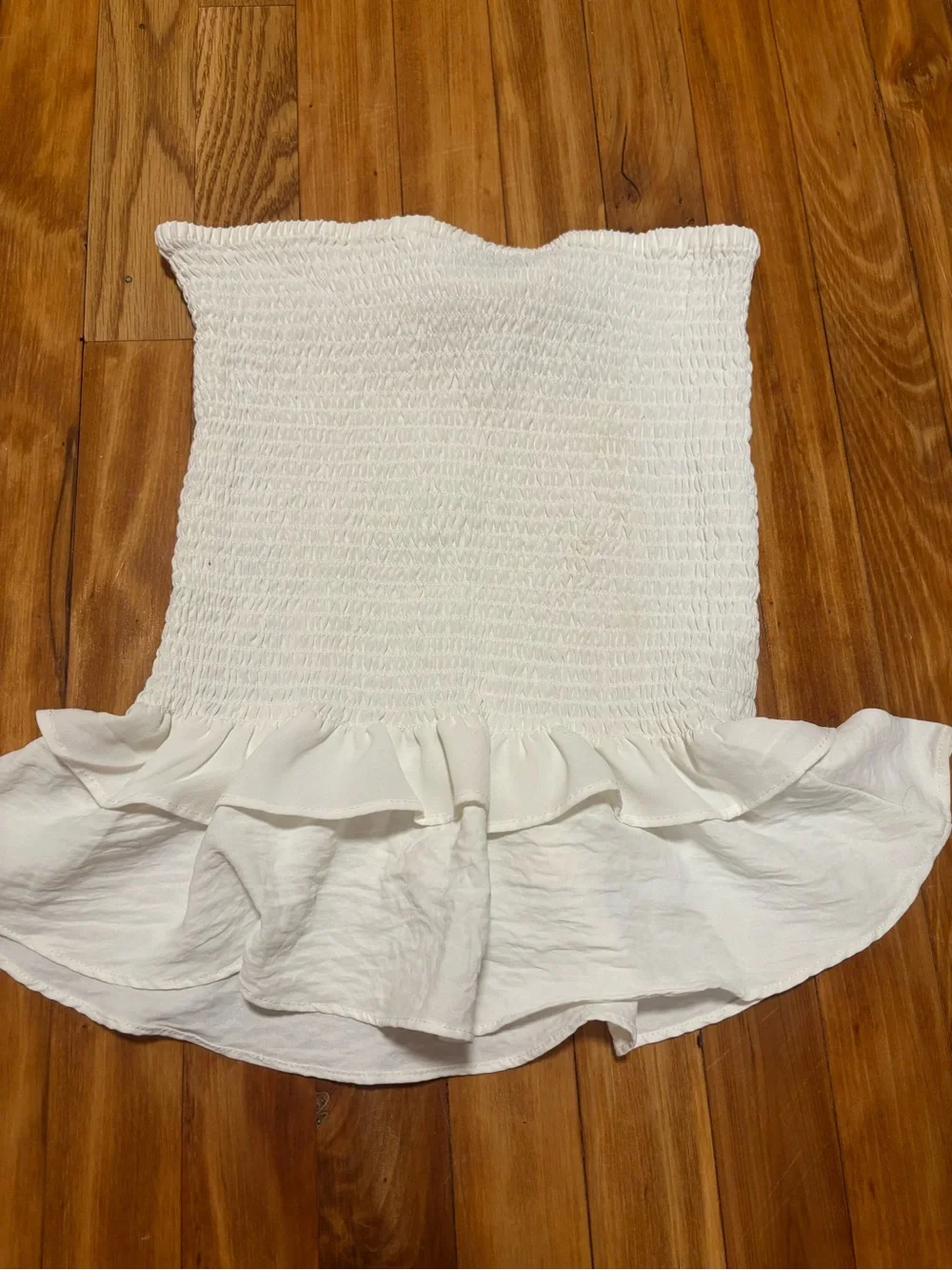 White Smocked Ruffled Peplum Skirt